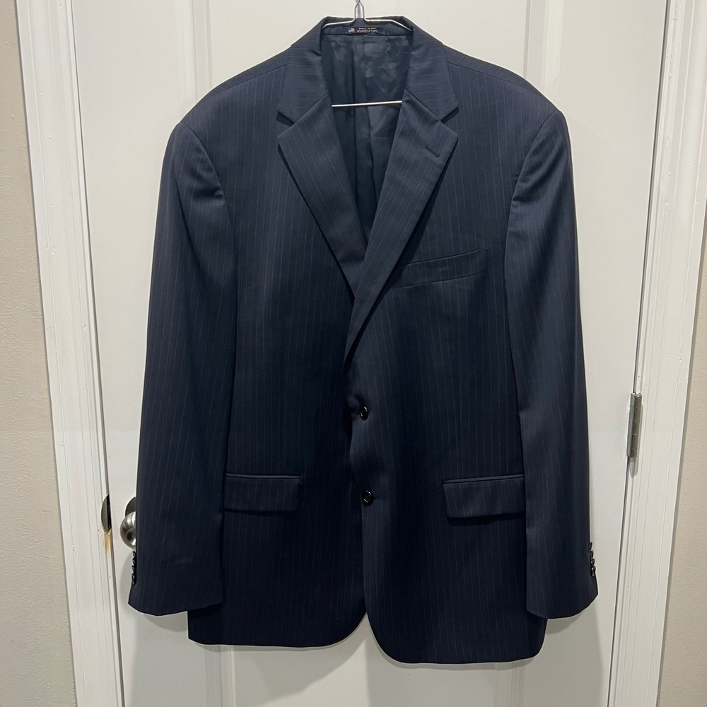 Mens 46R Navy Pinstripe Suit Jacket Blazer Made in USA Dillard's‎
